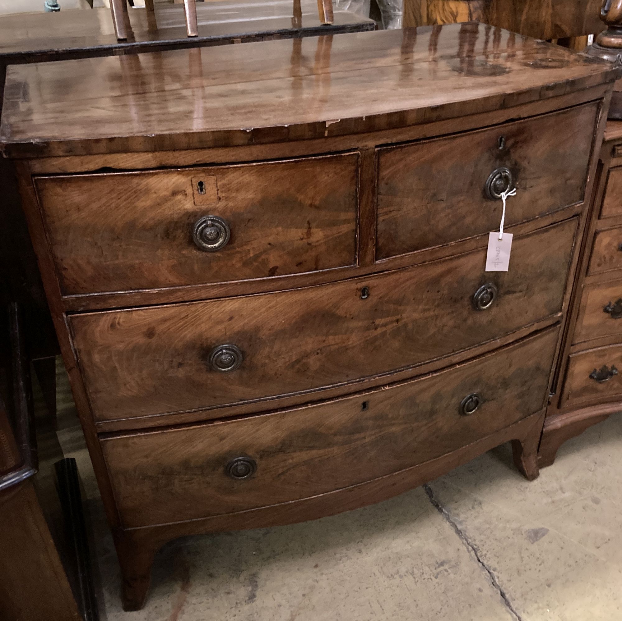 A Regency mahogany bowfront chest, width 90cm, depth 49cm, height 88cm